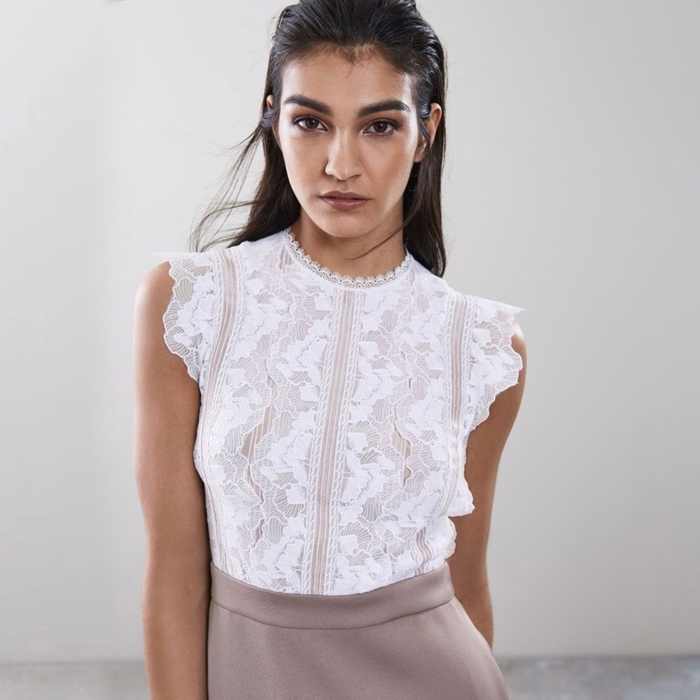 Reiss Sally Lace Detail Dress in Mocha, US Size 8 - Picture 4 of 14